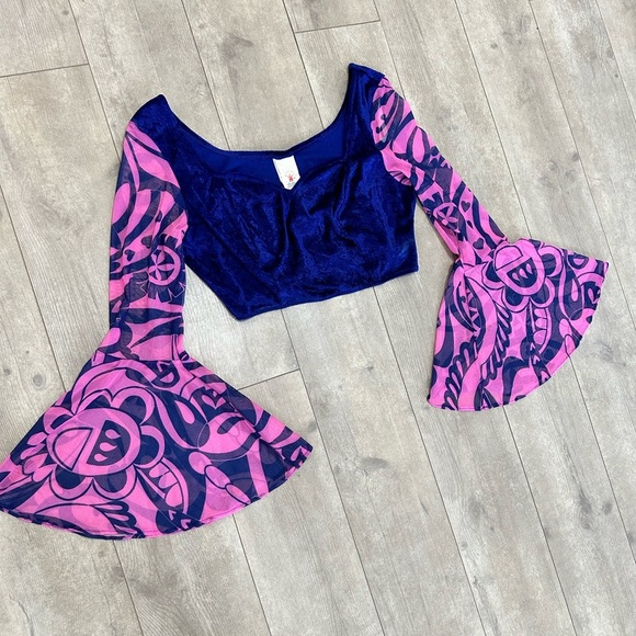 Vintage retro rubies hippie crop blouse top size large bell sleeves - Picture 4 of 12